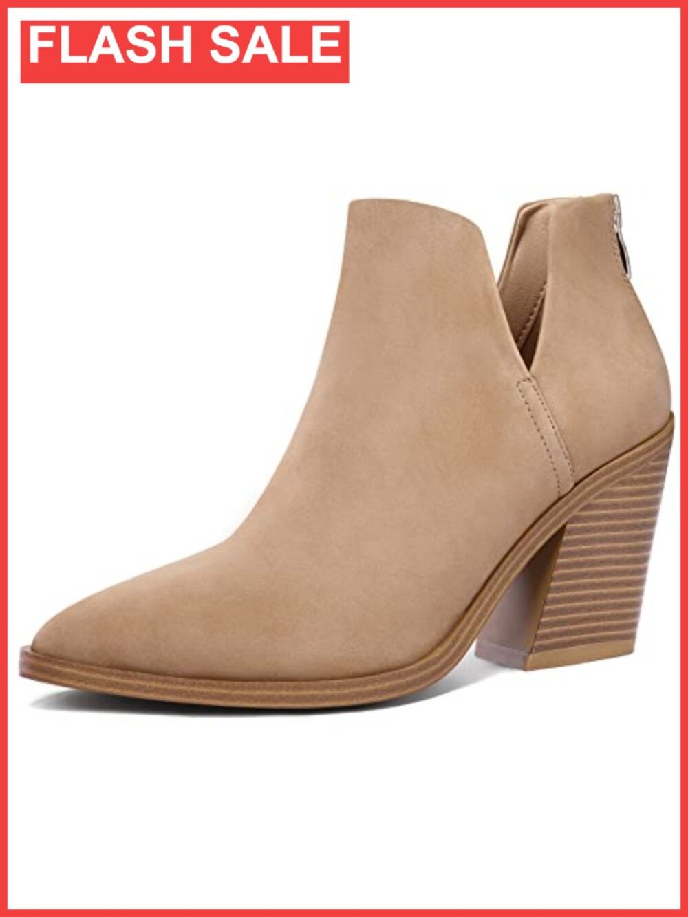 Women's Cutout Pointed Toe Ankle Booties Stacked Chunky Heel Back Zipper